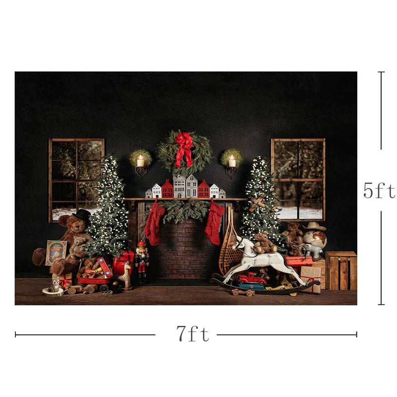 MEHOFOND 7x5ft Christmas Photography Background Christmas Tree with Fireplace Wreath Stocking Black Backdrops Winter Xmas Birthday Holiday Party Decoration Banner Photo Portrait Props - Image 4